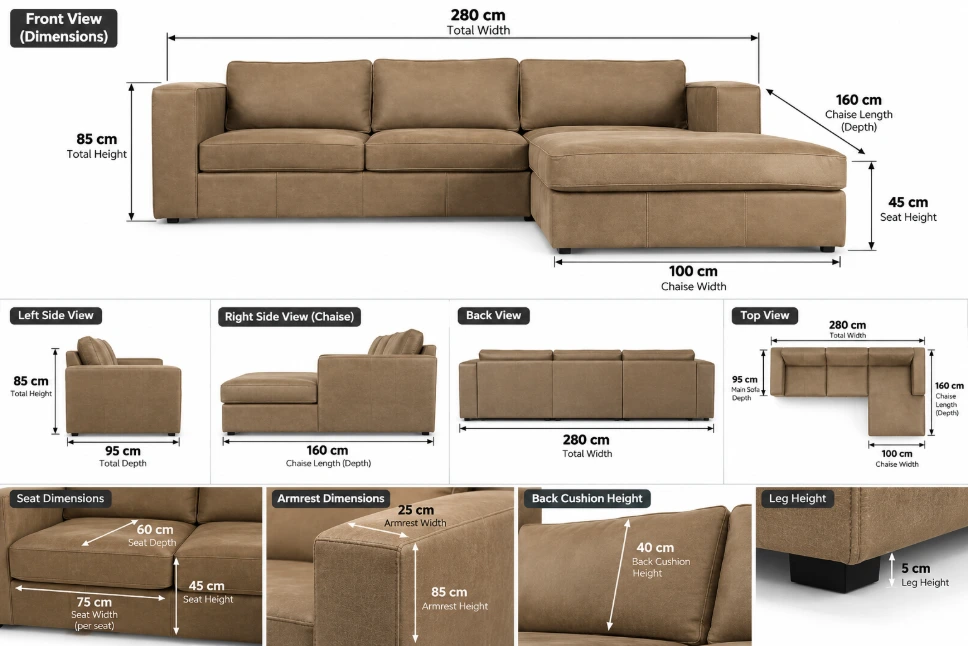 Huxley Corner Couch Kalahari Leather Brown