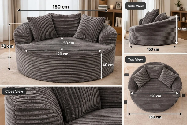 DECORMINI 59″ O Shape Modular Couch, Plush Corduroy Fabric, No Assembly Required