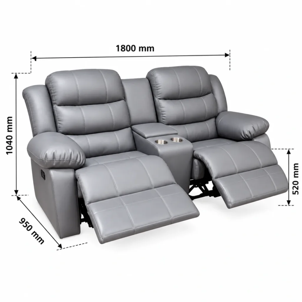 Dark Grey Full Euro Leather 2 Seater Recliner Sofa Couch