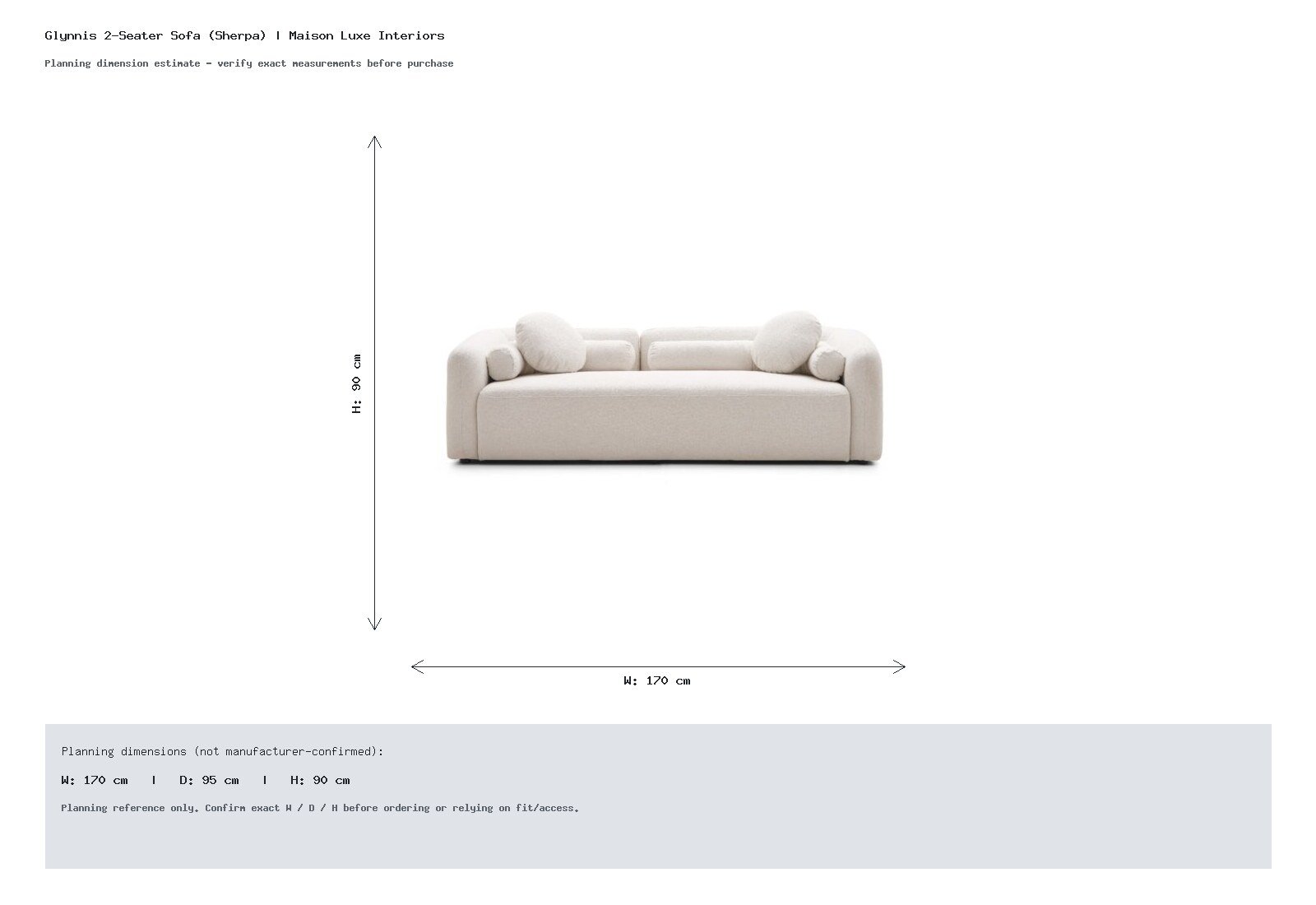 Glynnis 2-Seater Sofa (Sherpa) | Maison Luxe Interiors Dimension
