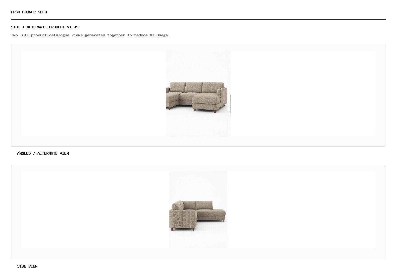 Erba Corner Sofa angled alternate and side product views