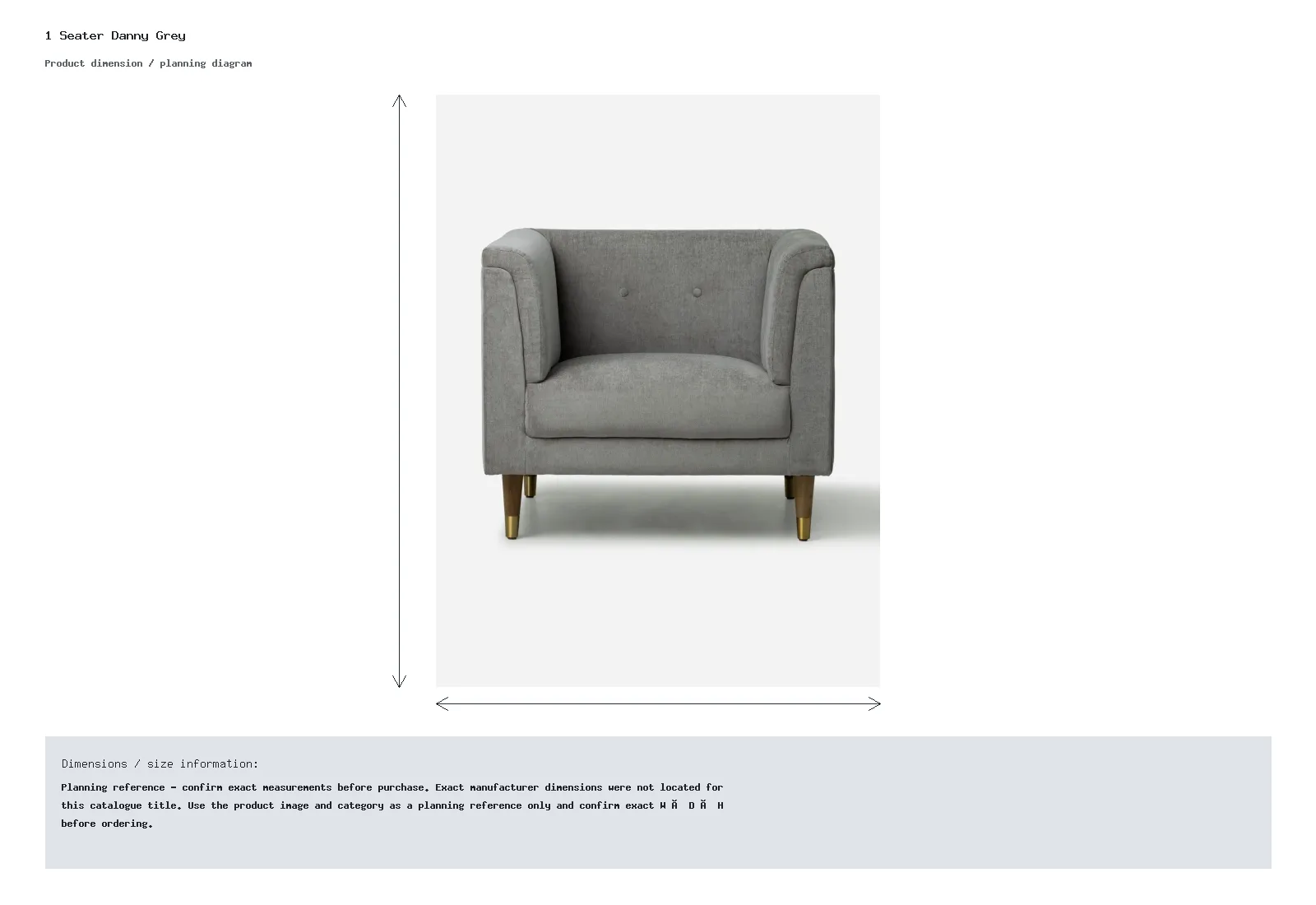 1 Seater Danny Grey Dimension