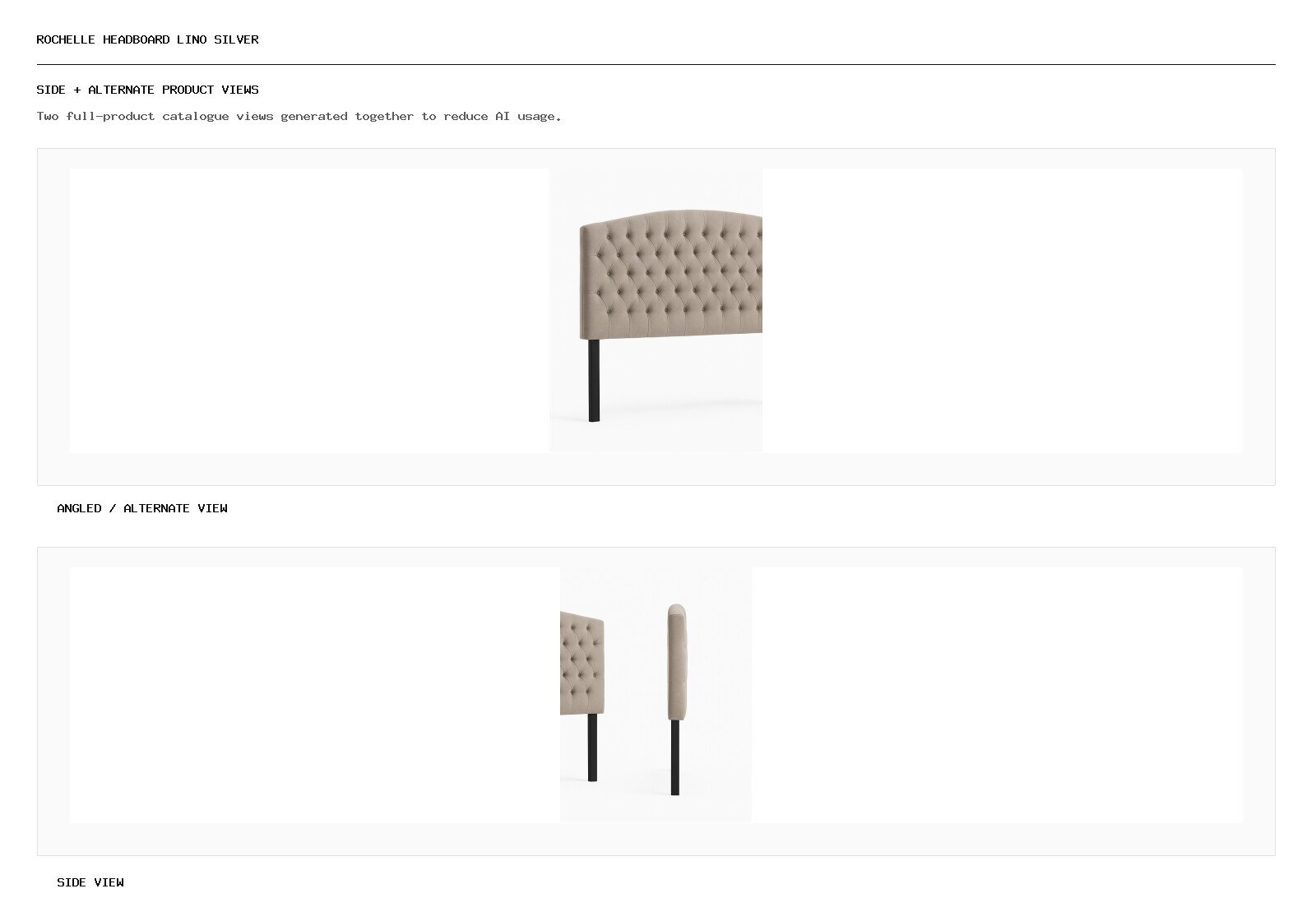 Rochelle Headboard Lino Silver angled alternate and side product views
