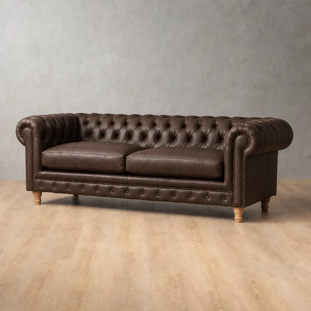 Chesterfield 4 Seater Leather Couch – Cream
