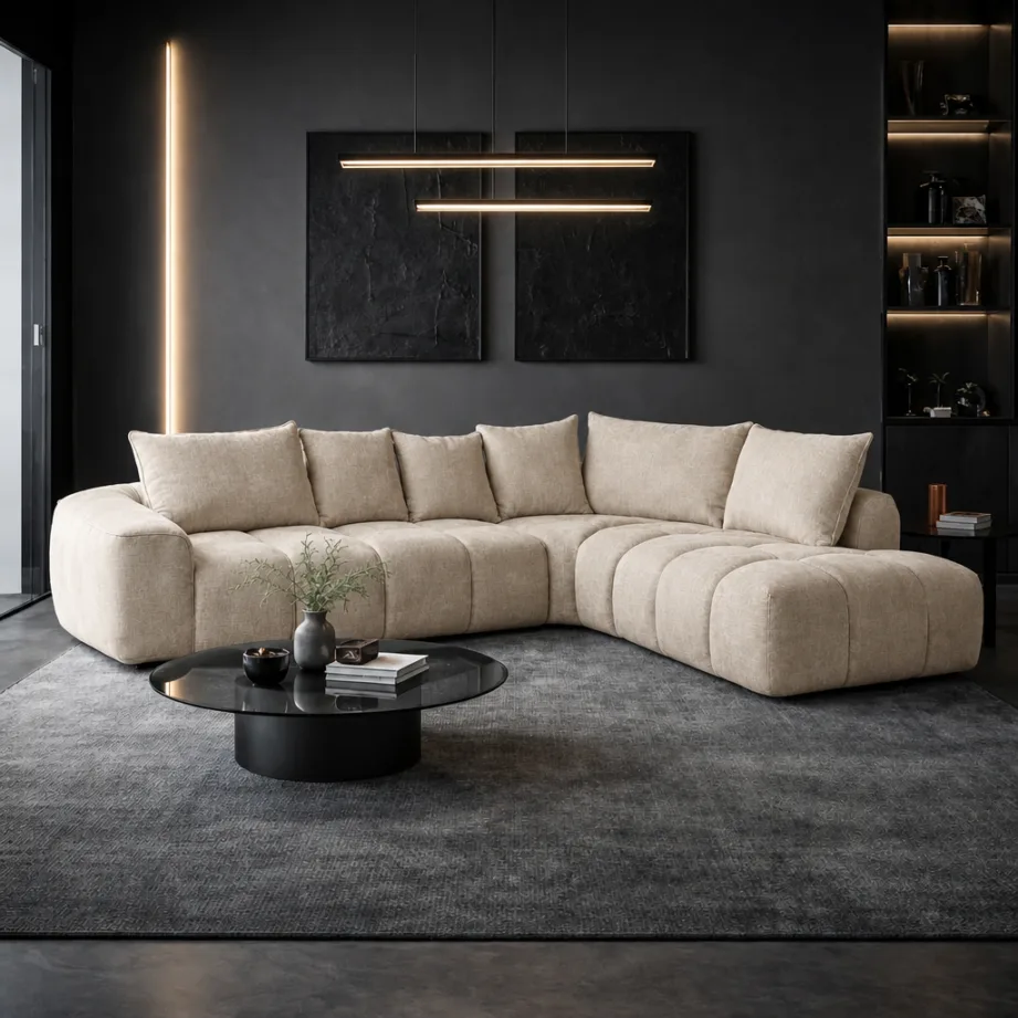 Modern Luxe L Shaped Sectional Sofa With Coffee Table