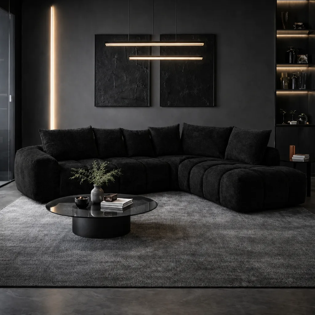 Modern Luxe L Shaped Sectional Sofa With Coffee Table