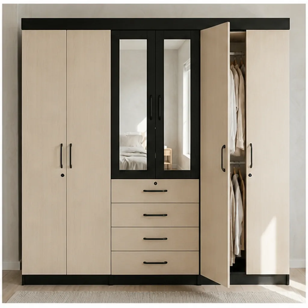 6 Door Wardrobe With Mirror And Drawers