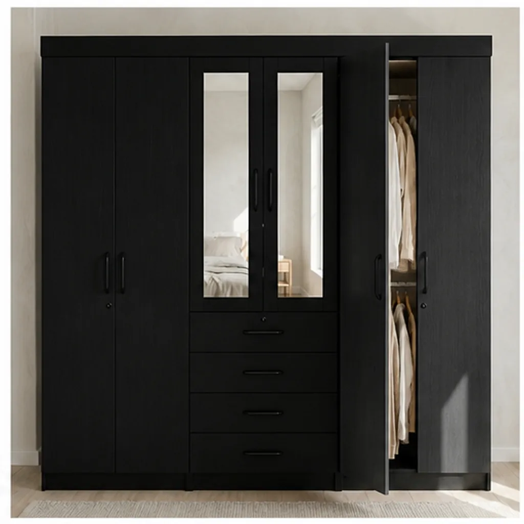 6 Door Wardrobe With Mirror And Drawers