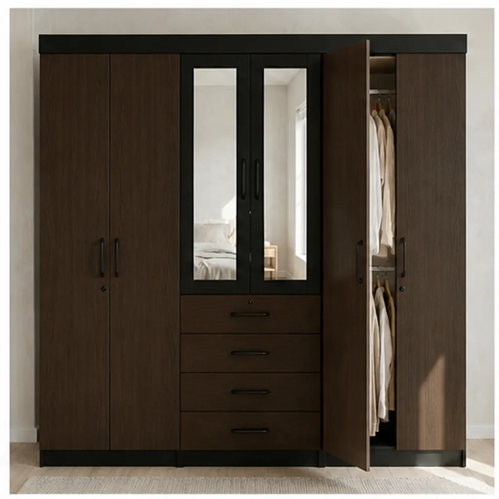 6 Door Wardrobe With Mirror And Drawers