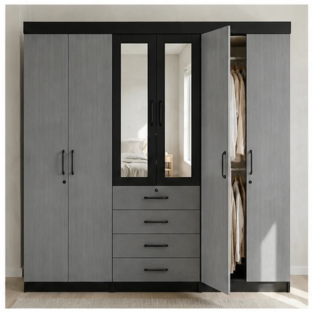 6 Door Wardrobe With Mirror And Drawers