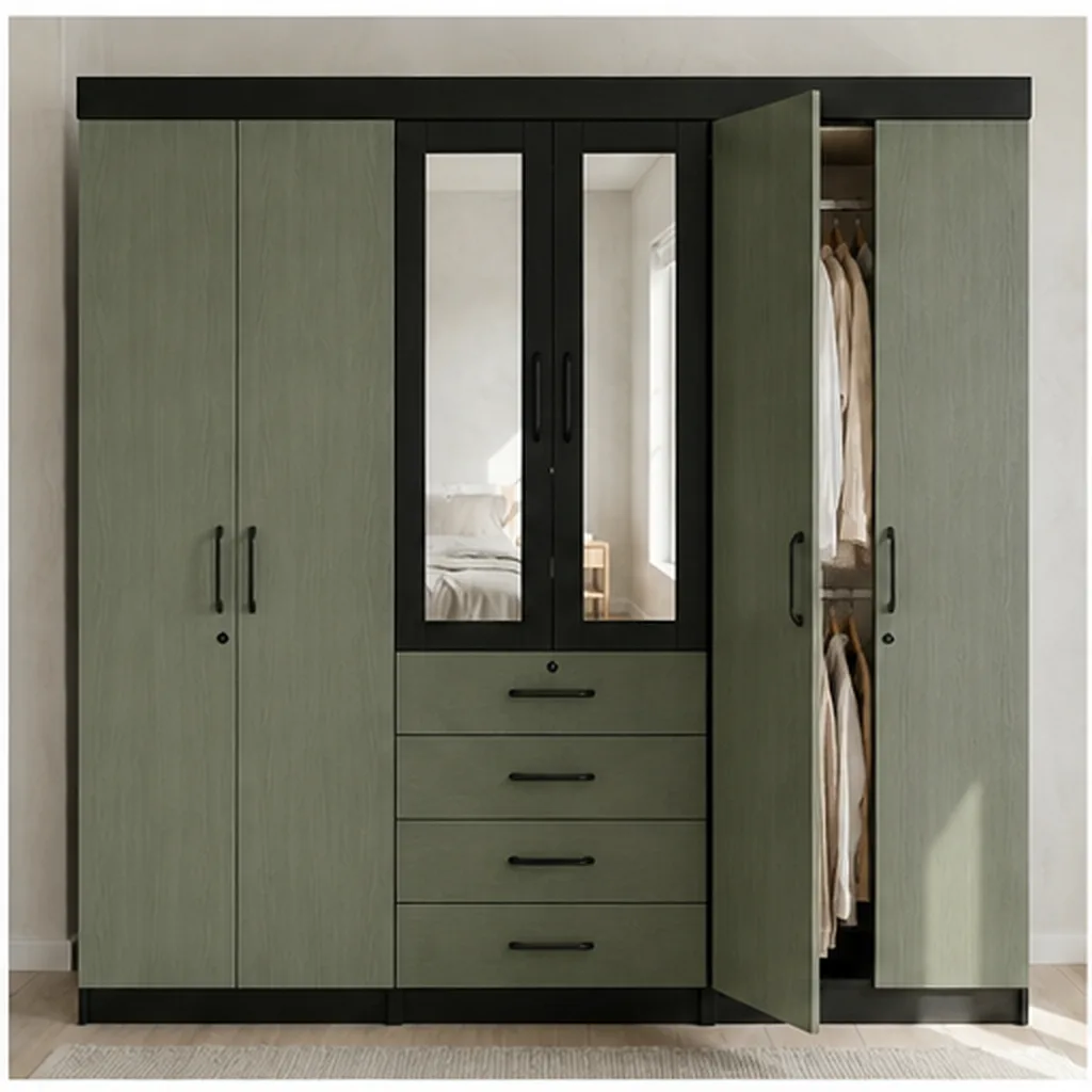 6 Door Wardrobe With Mirror And Drawers