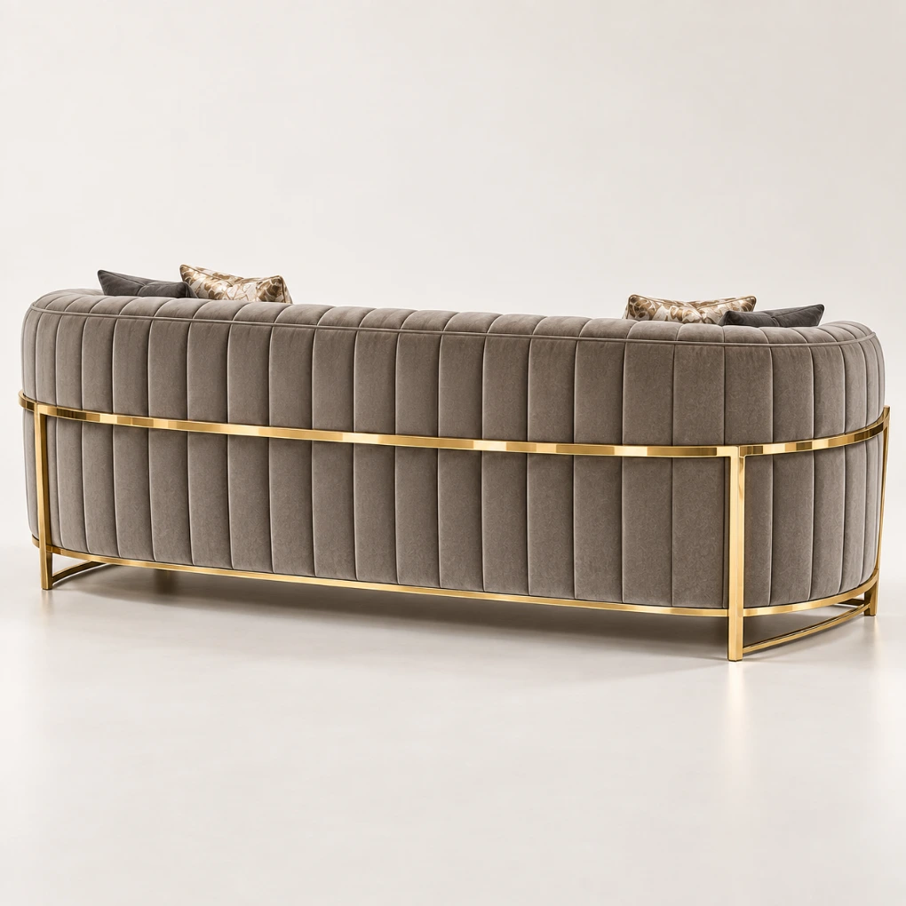 Valencia Curve 3 Seater Sofa – Taupe & Gold - Image 4