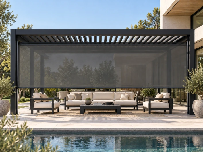 7m Outdoor Curtain for Pergola – Black
