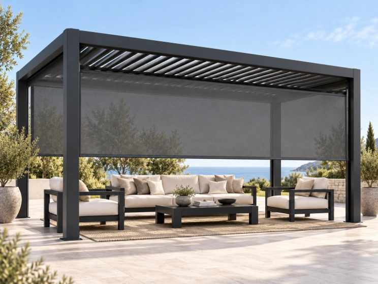 7m Outdoor Curtain For Pergola – Black