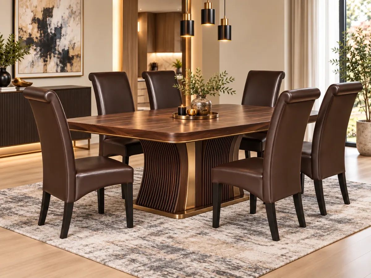 Verona Royale 6-Seater Walnut & Leather Dining Set
