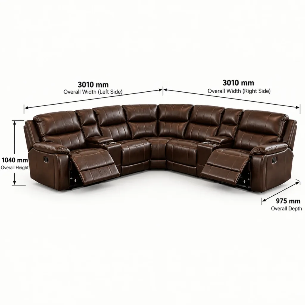 Monaco Luxury Recliner Lounge Suite – Corner Sofa, 2 Seater & Single Recliner – Dark Brown
