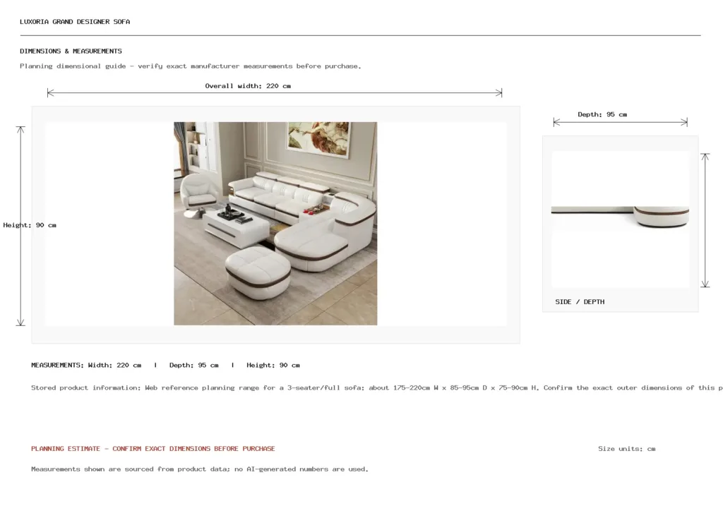 LUXORIA GRAND DESIGNER SOFA Dimension