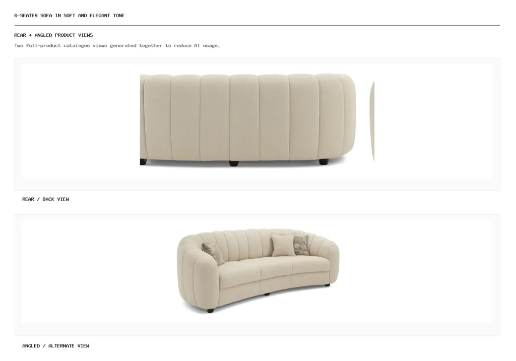 6-seater sofa in soft and elegant tone rear back and angled alternate product views