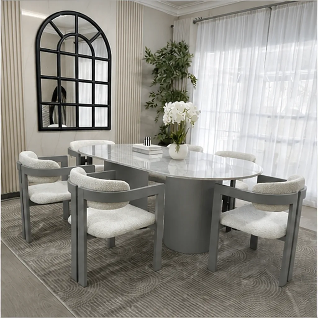 Elegant Oval Marble Dining Table With 6 Chairs
