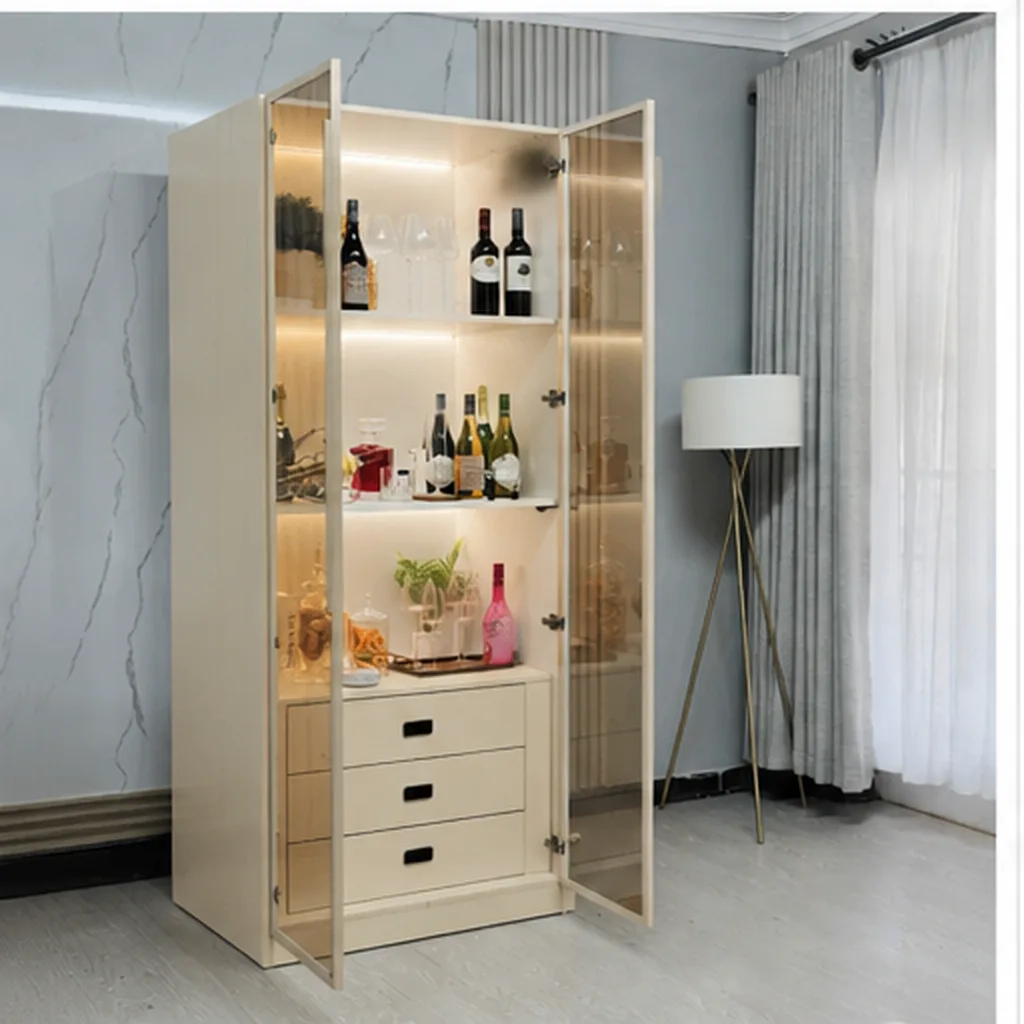 Illuminated Modern Home Bar Cabinet With Glass Doors