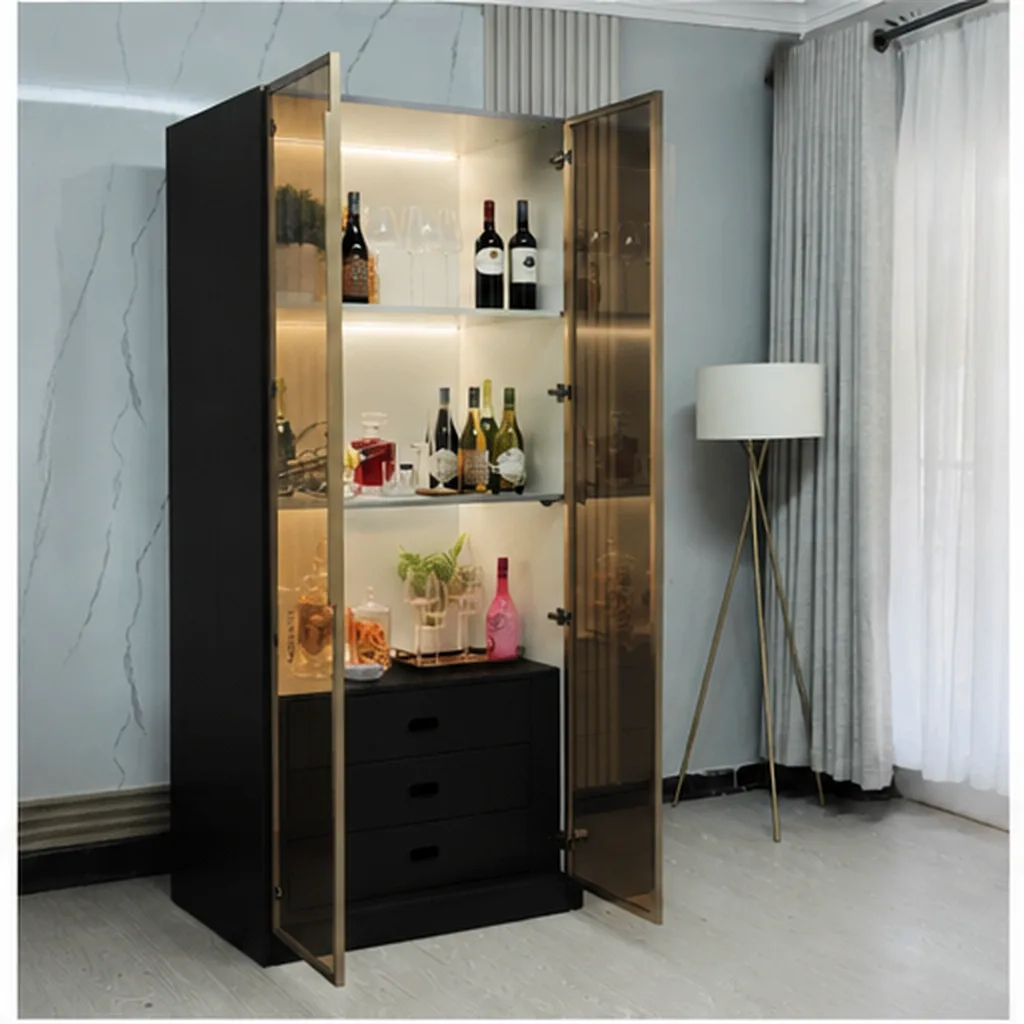 Illuminated Modern Home Bar Cabinet With Glass Doors