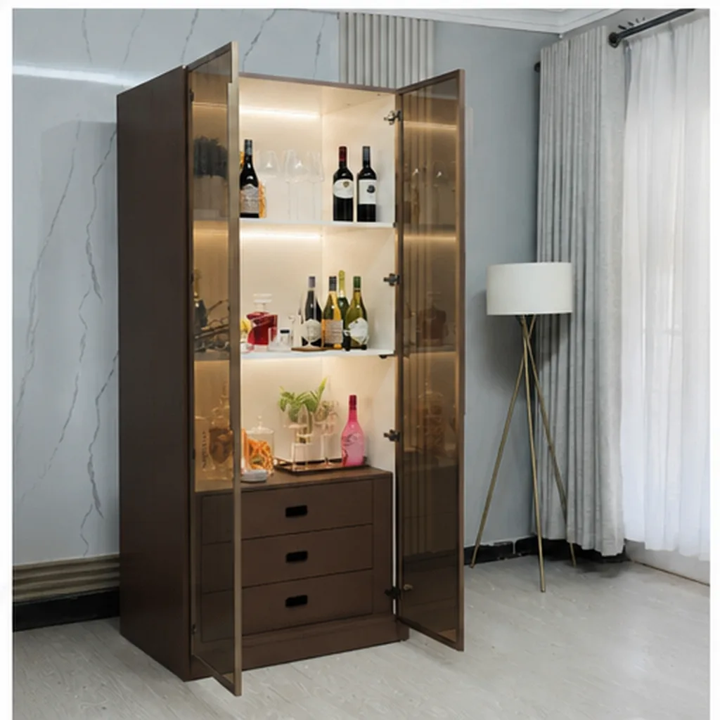 Illuminated Modern Home Bar Cabinet With Glass Doors