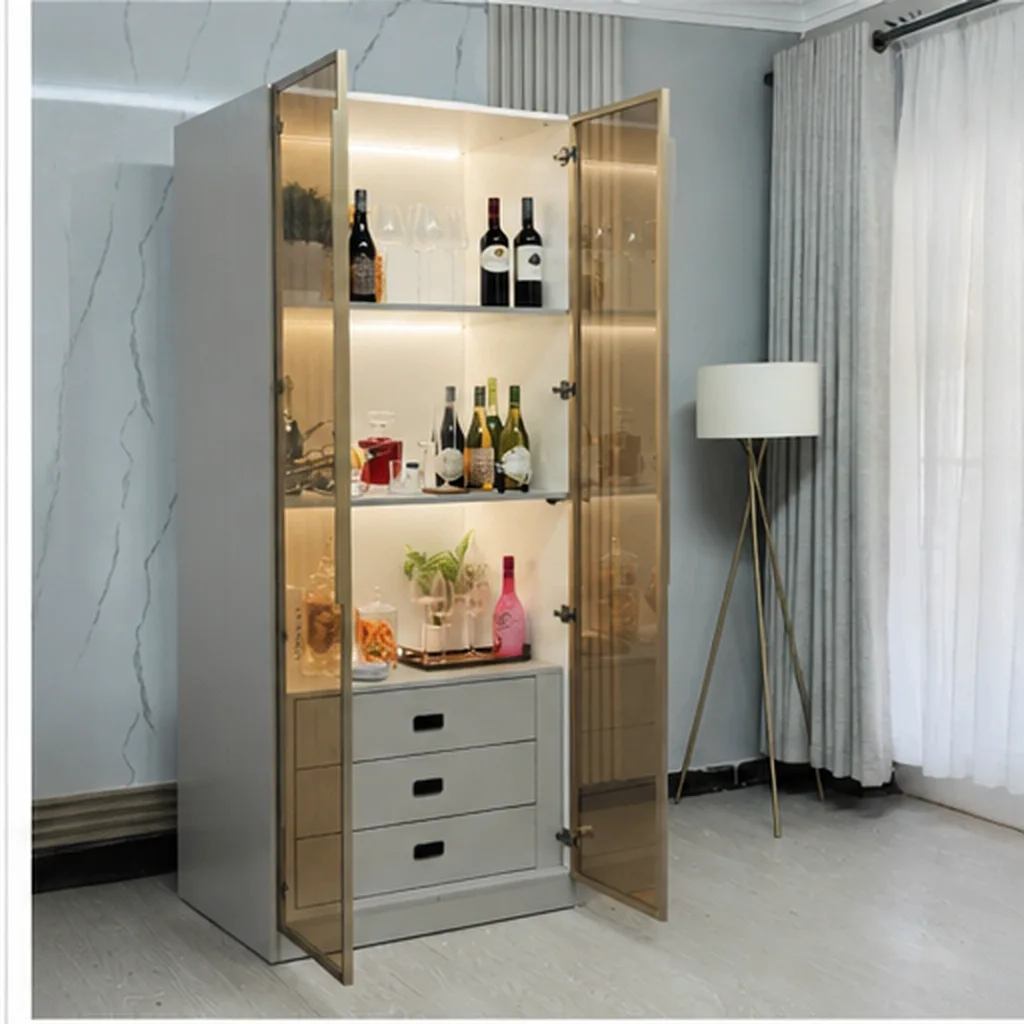 Illuminated Modern Home Bar Cabinet With Glass Doors