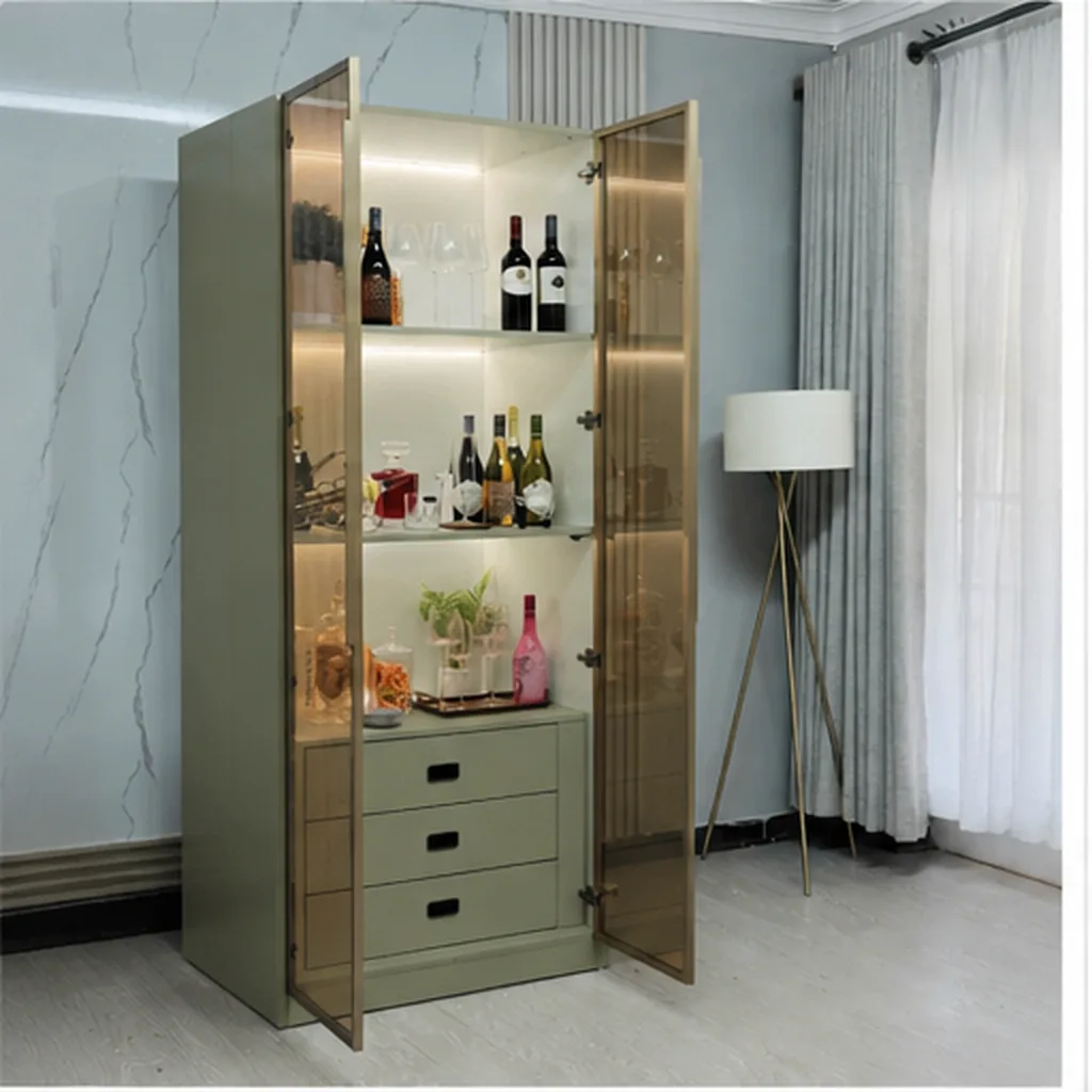 Illuminated Modern Home Bar Cabinet With Glass Doors