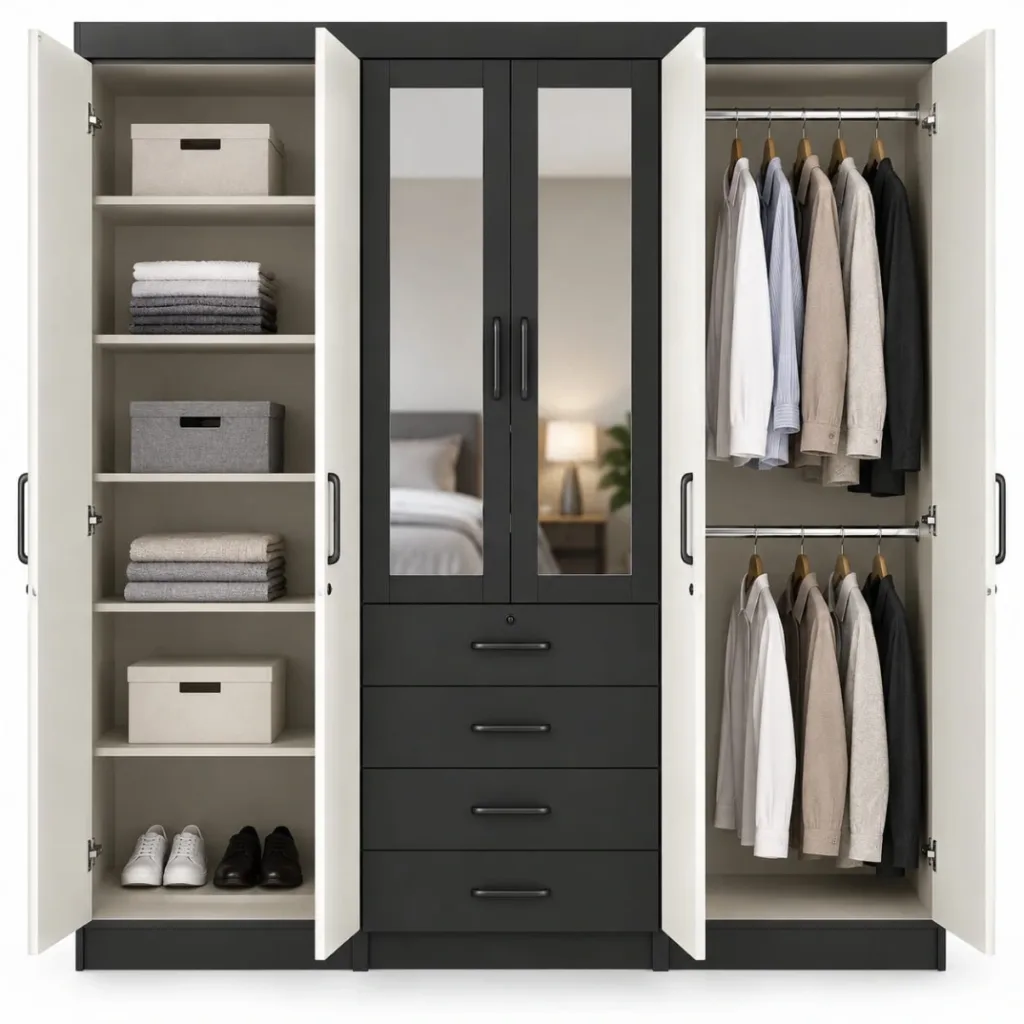 6 Door Wardrobe With Mirror And Drawers