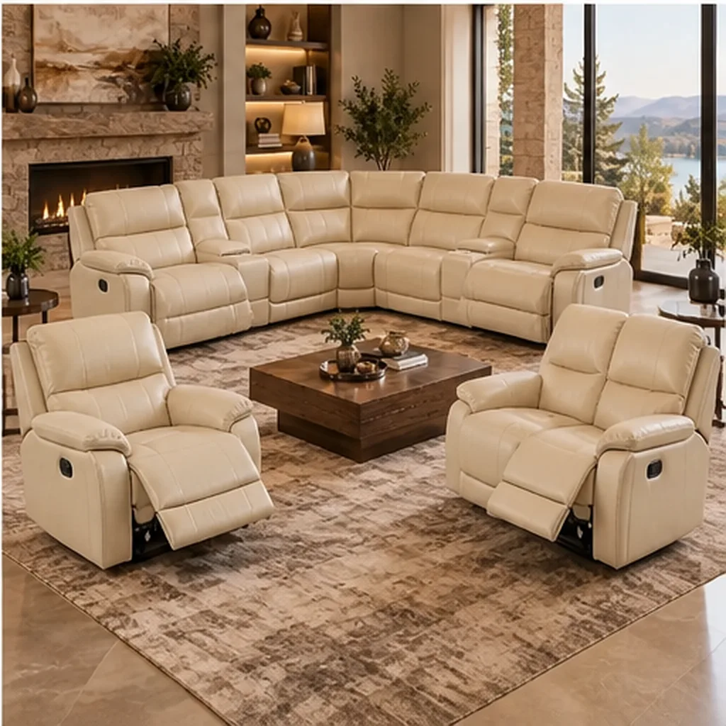 Monaco Luxury Recliner Lounge Suite – Corner Sofa, 2 Seater & Single Recliner – Dark Brown