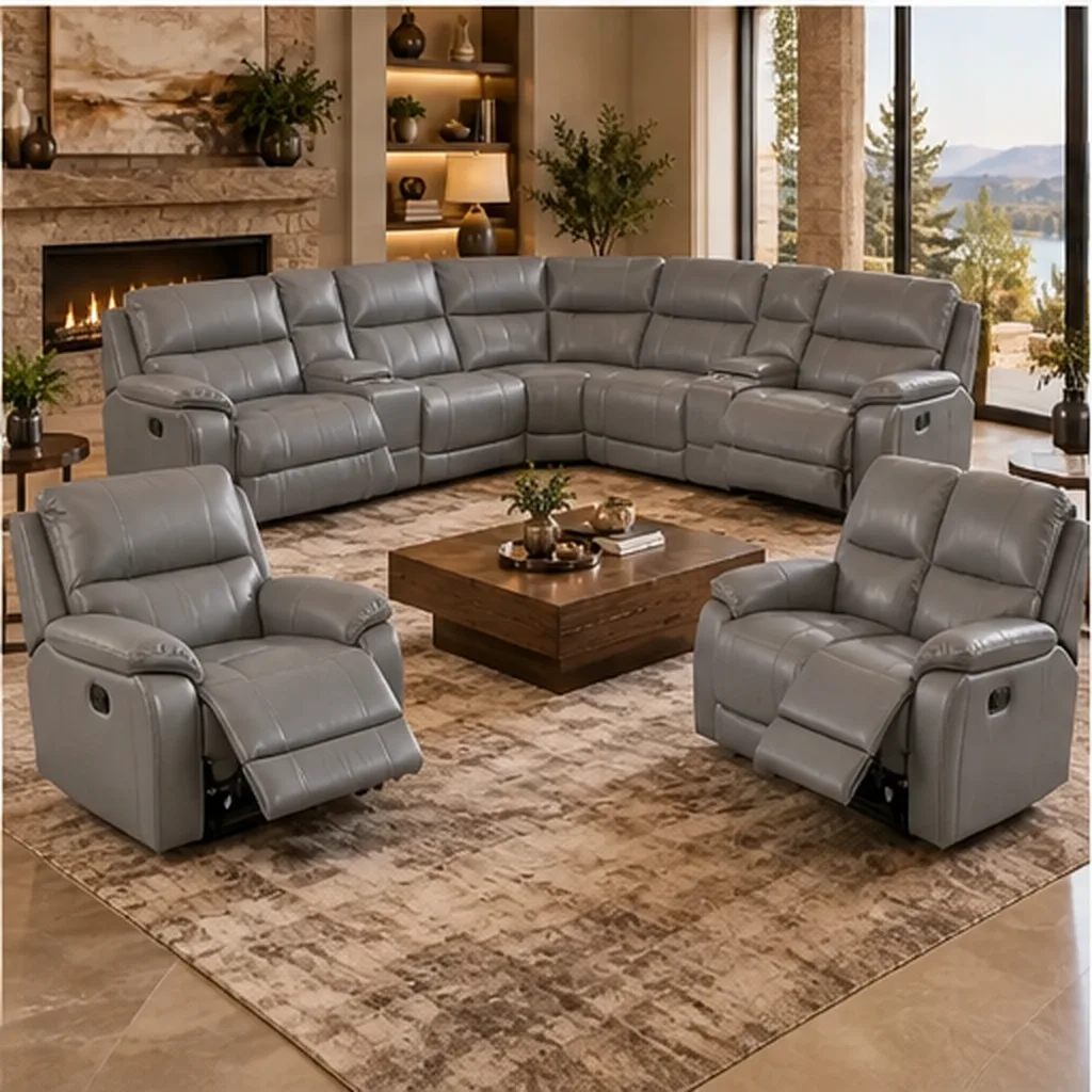 Monaco Luxury Recliner Lounge Suite – Corner Sofa, 2 Seater & Single Recliner – Dark Brown