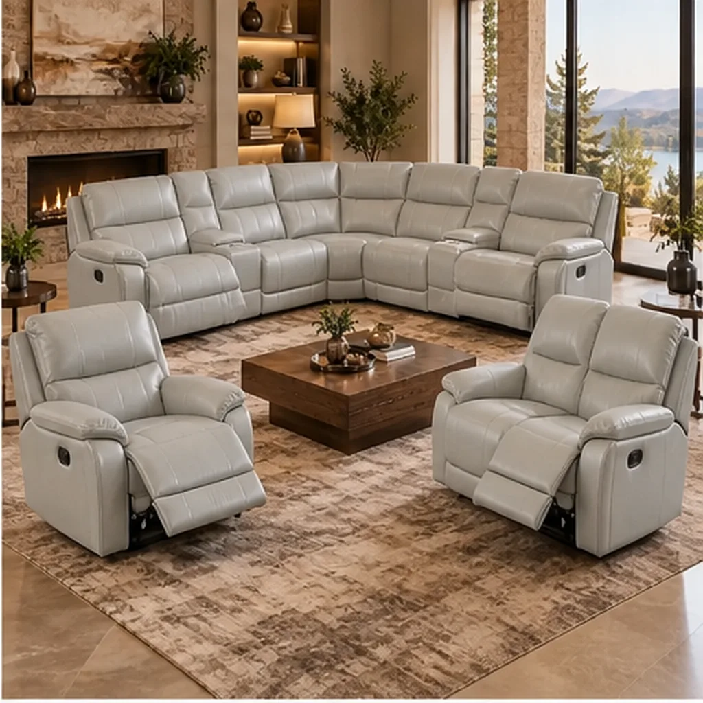 Monaco Luxury Recliner Lounge Suite – Corner Sofa, 2 Seater & Single Recliner – Dark Brown