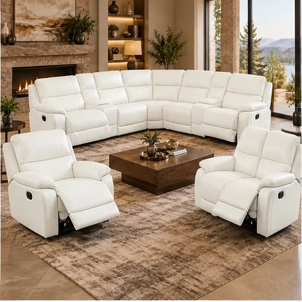 Monaco Luxury Recliner Lounge Suite – Corner Sofa, 2 Seater & Single Recliner – Dark Brown