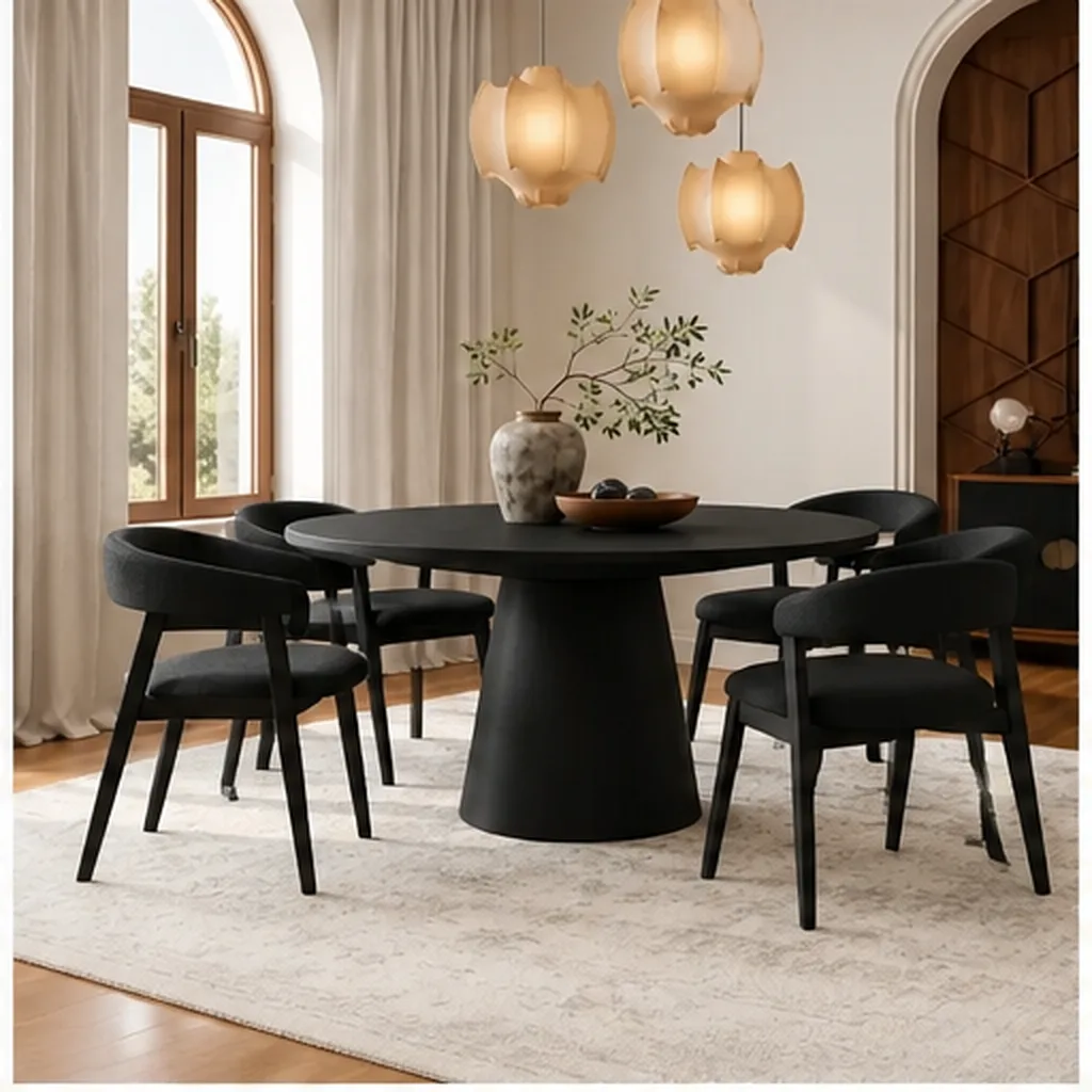 Noir Haven 6 Seater Round Dining Set