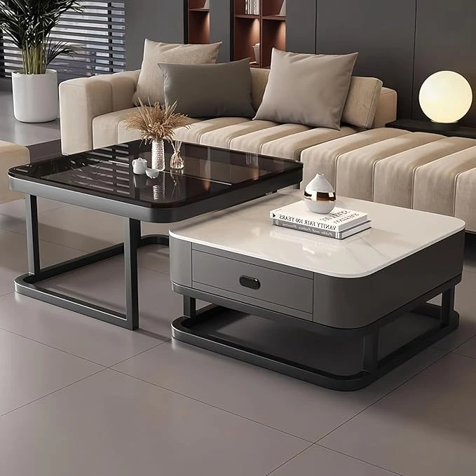 GOOCOO Nesting Coffee Table Set of 2, Modern Black Glass Side Table, Metal Frame Square End Table, Center Tables,Nesting Coffee Table for Living Room,Bedroom And Small es
