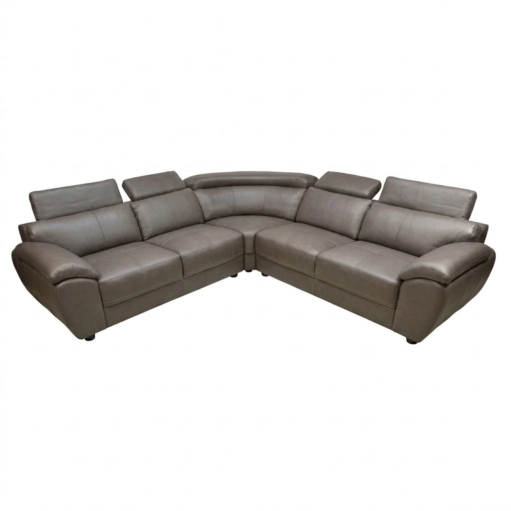 Modern L-Shape Sectional Lounge Suite in soft gray leather, featuring a spacious corner design for comfortable seating.