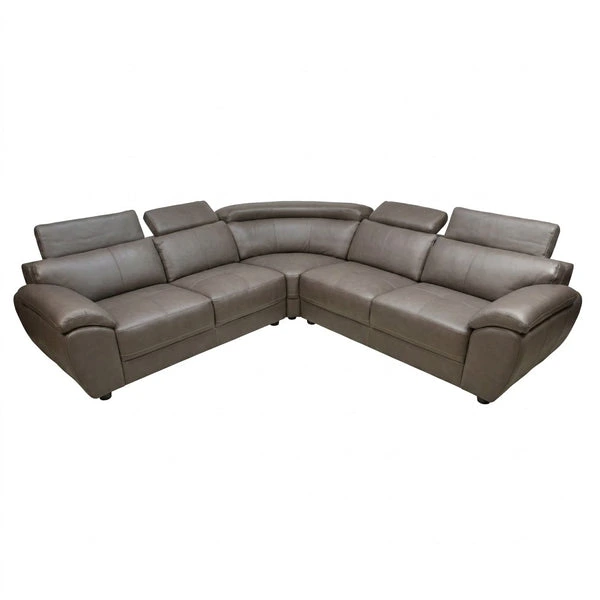 Modern L-Shape Sectional Lounge Suite in soft gray leather, featuring a spacious corner design for comfortable seating.