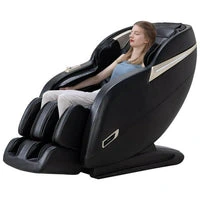 A woman relaxing in the Land Hero Deluxe Massage Chair, enjoying a full-body massage experience.