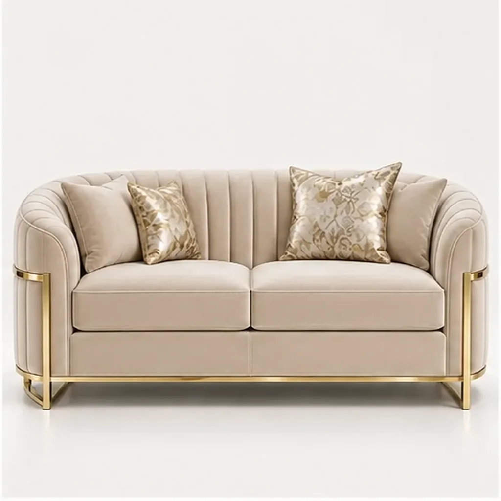 Valencia Curve 2 Seater Sofa – Taupe & Gold