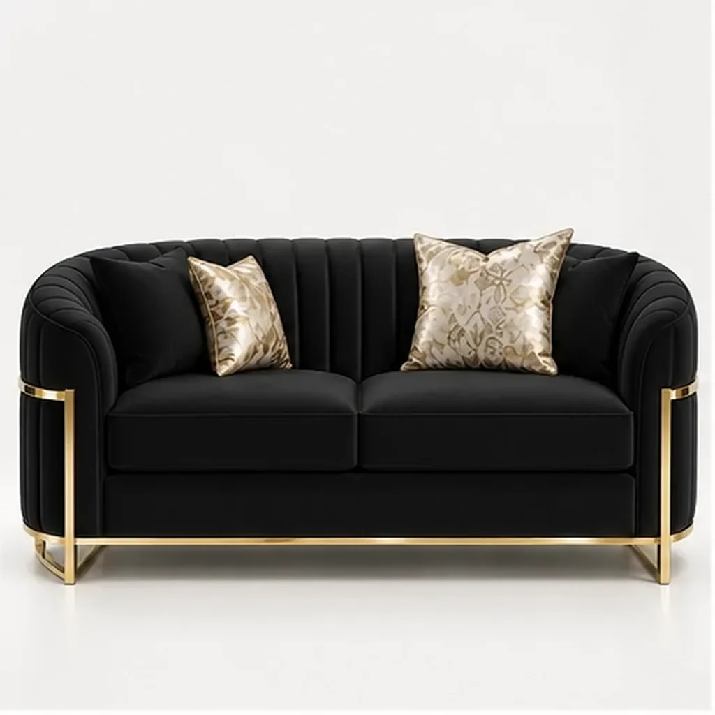 Valencia Curve 2 Seater Sofa – Taupe & Gold