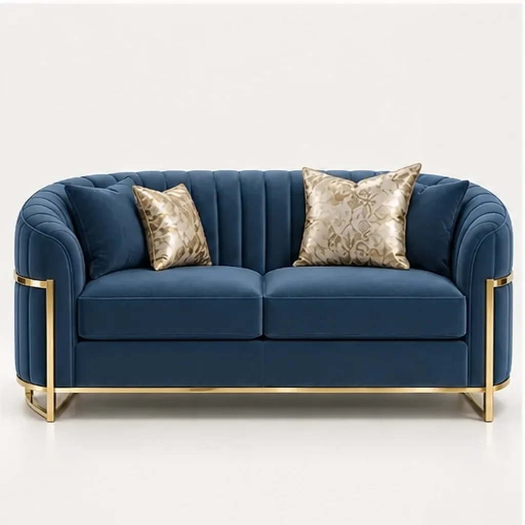 Valencia Curve 2 Seater Sofa – Taupe & Gold