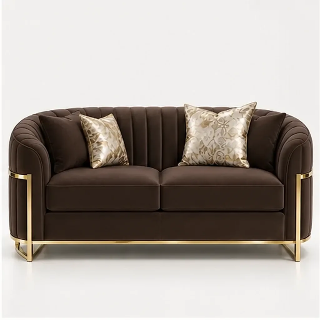 Valencia Curve 2 Seater Sofa – Taupe & Gold