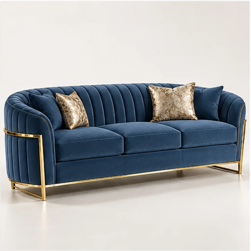 Valencia Curve 3 Seater Sofa – Taupe & Gold