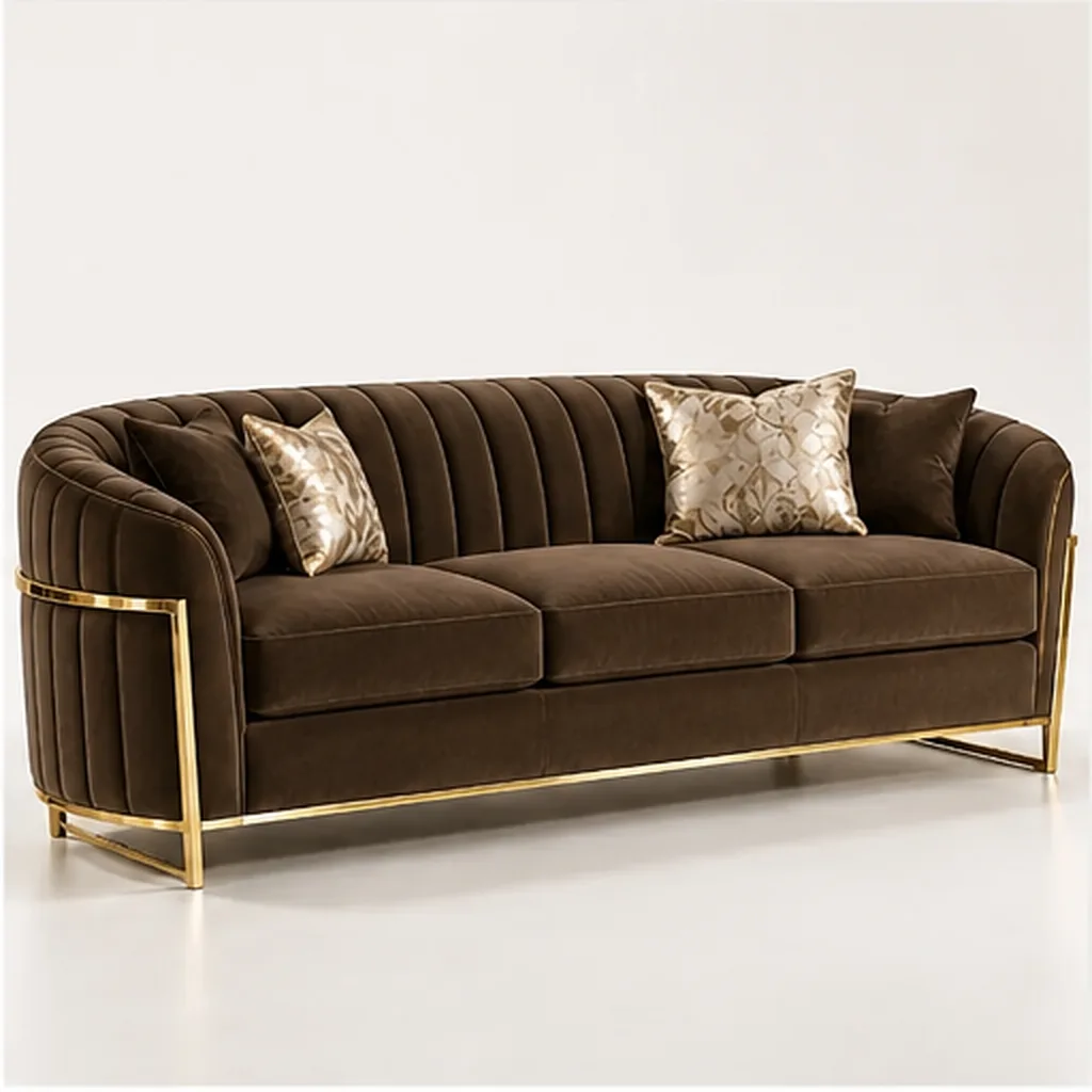 Valencia Curve 3 Seater Sofa – Taupe & Gold