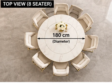 Mia Luxury Round 8 Seater Marble & Gold Dining Suite
