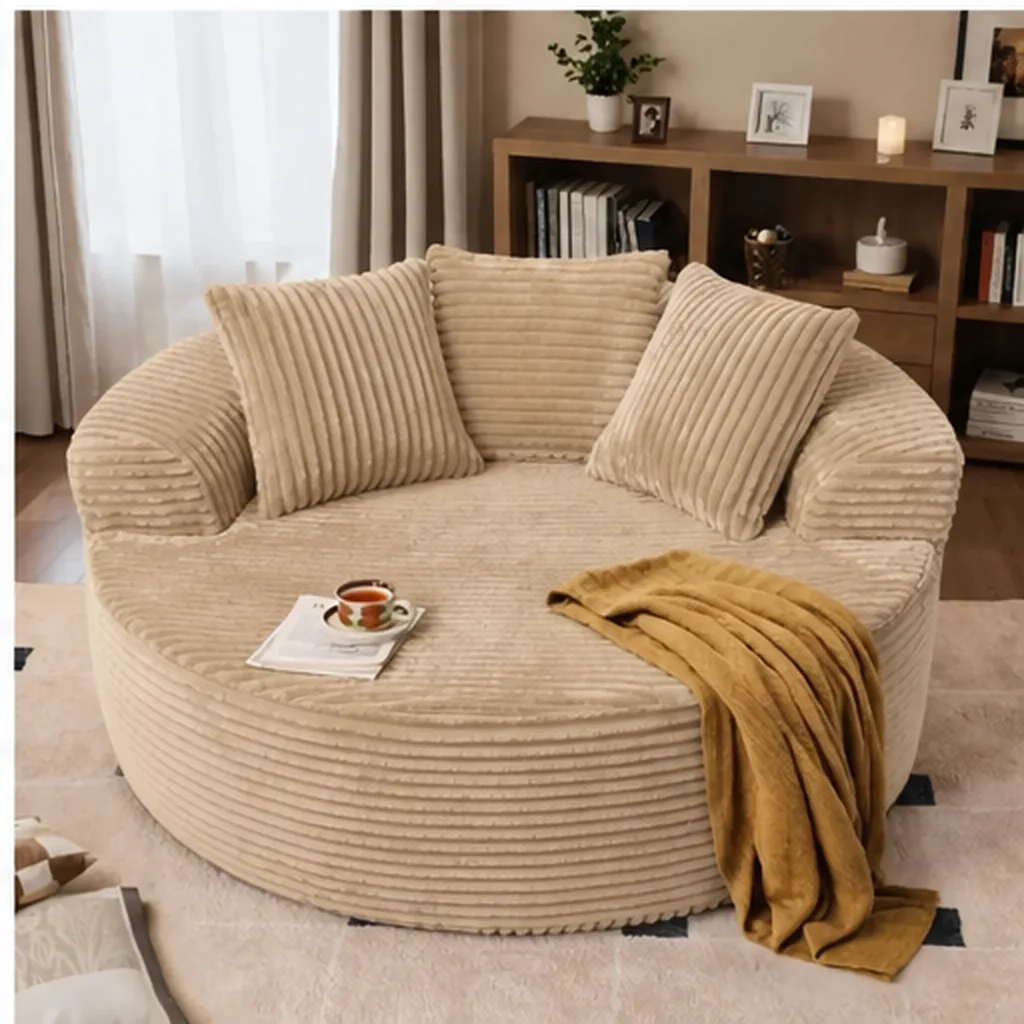 DECORMINI 59″ O Shape Modular Couch, Plush Corduroy Fabric, No Assembly Required