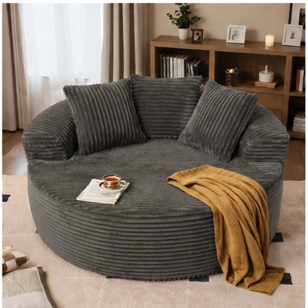 DECORMINI 59″ O Shape Modular Couch, Plush Corduroy Fabric, No Assembly Required