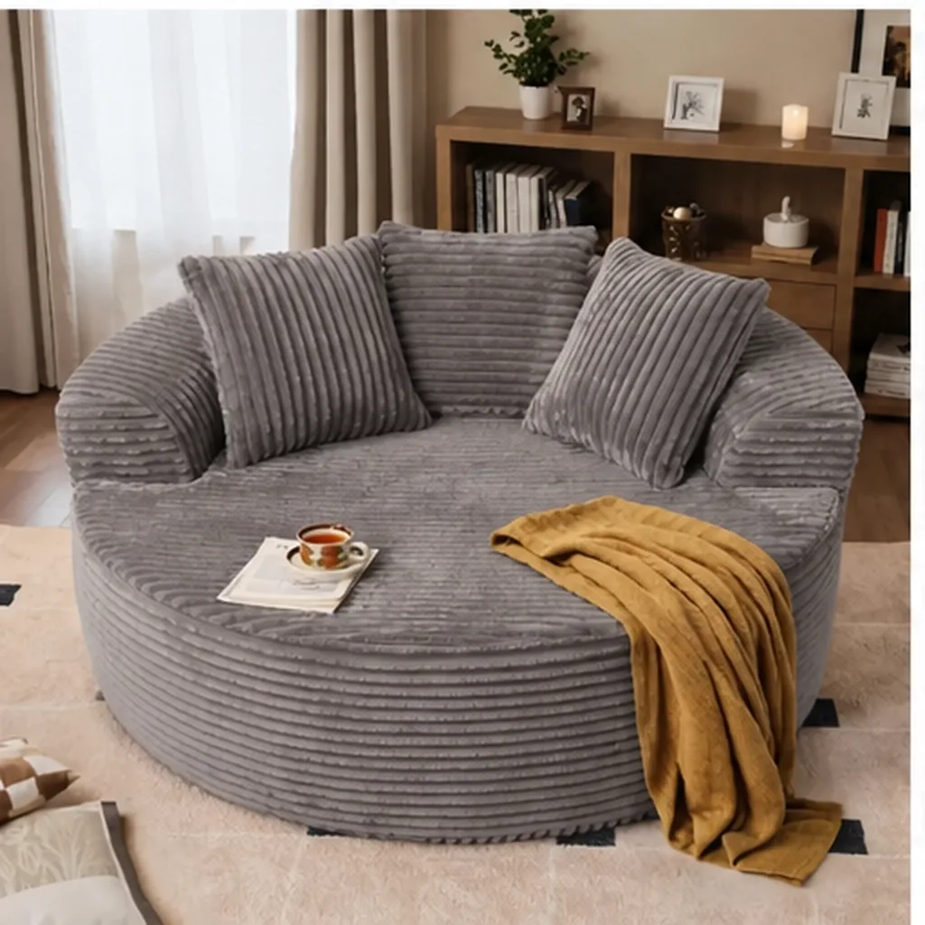 DECORMINI 59″ O Shape Modular Couch, Plush Corduroy Fabric, No Assembly Required