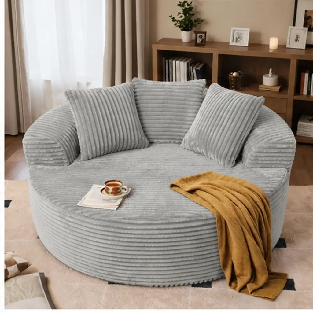 DECORMINI 59″ O Shape Modular Couch, Plush Corduroy Fabric, No Assembly Required