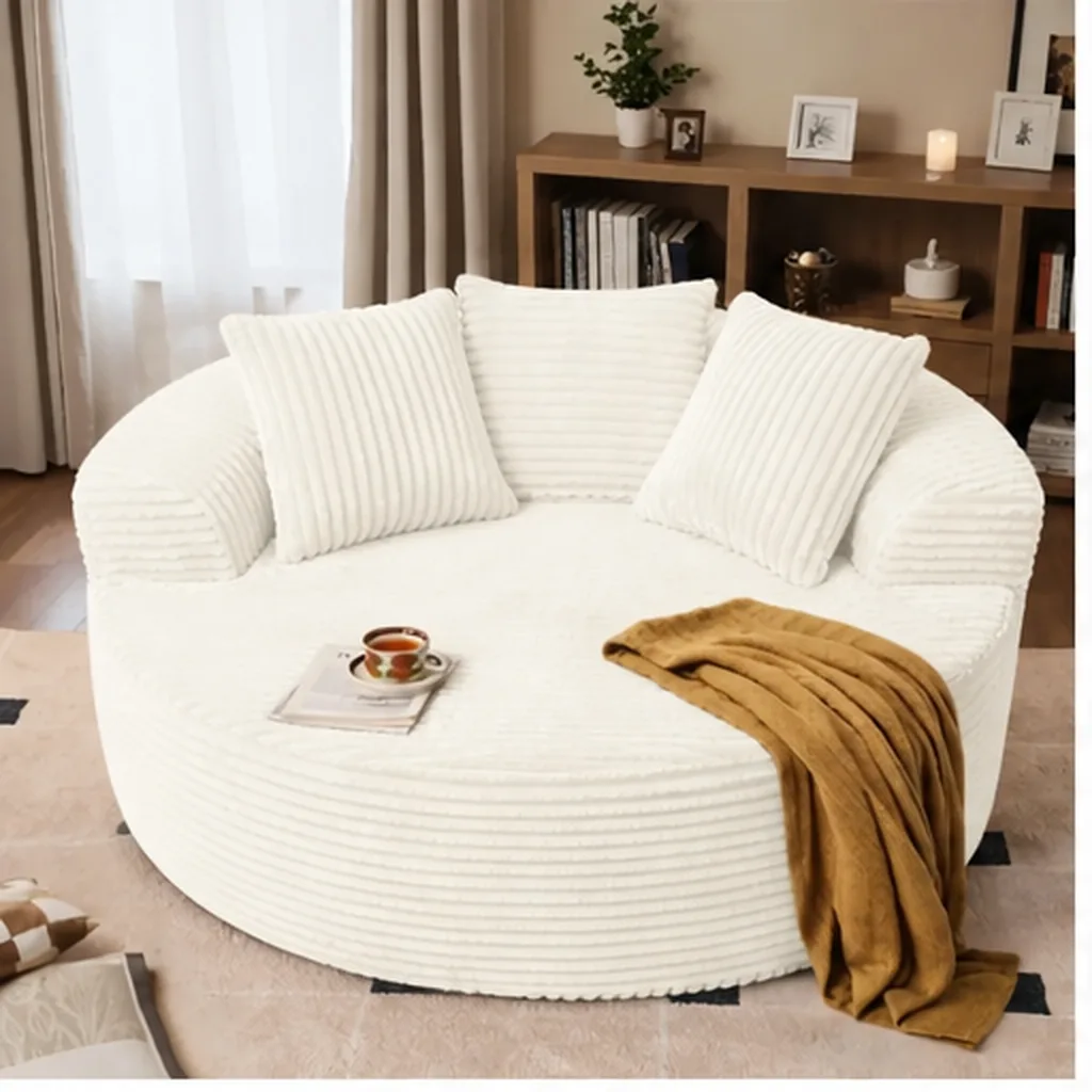 DECORMINI 59″ O Shape Modular Couch, Plush Corduroy Fabric, No Assembly Required